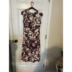 Ann Taylor Floral Sheath Dress Cream Red Sz 4 Lined Sleeveless EUC